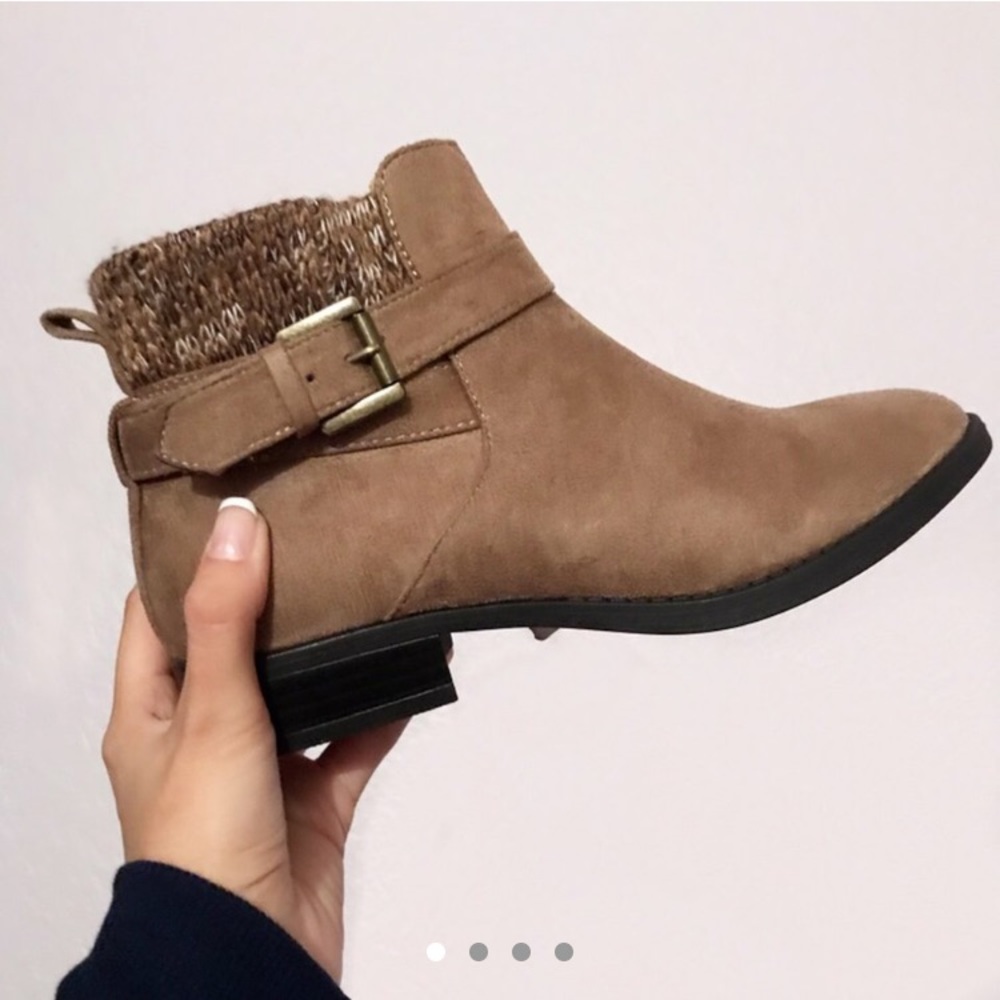 Suede Trim Ankle Boots